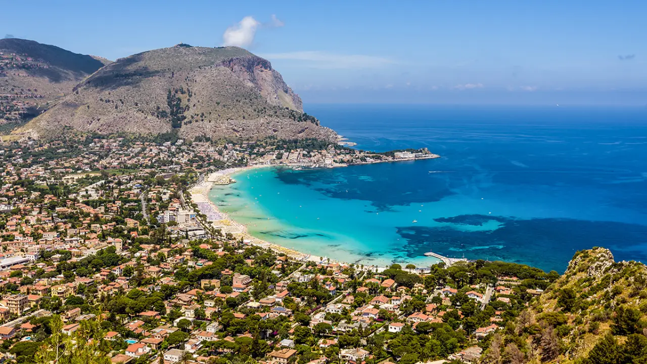Panorama över Palermo med havsutsikt