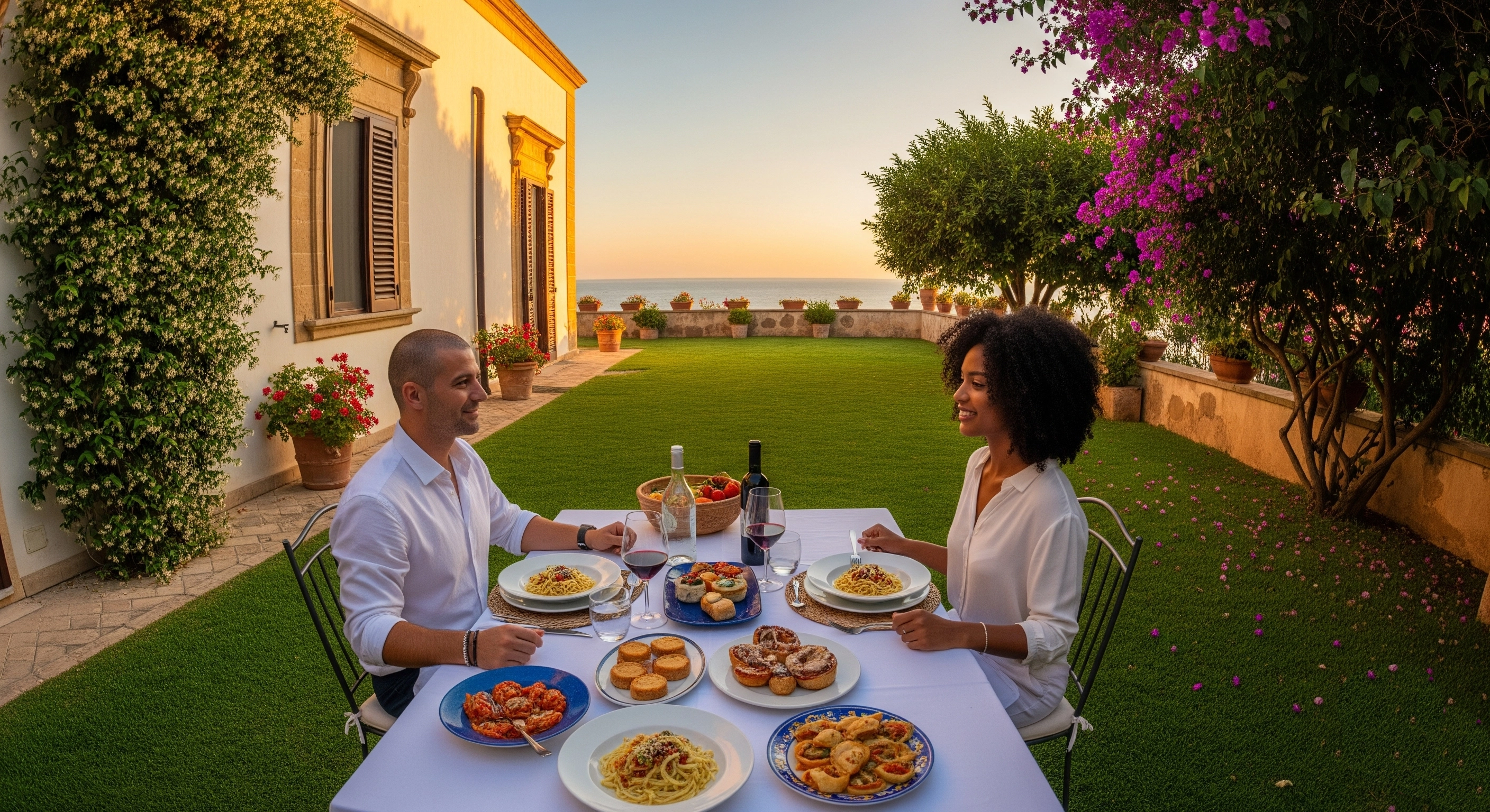 Happy couple celebrating investment in Sicilian house